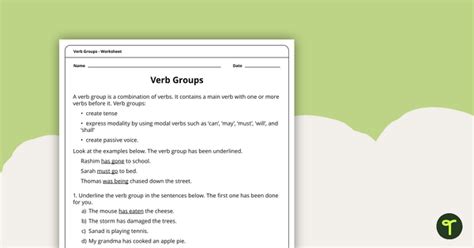 Verb Groups Worksheet | Teach Starter