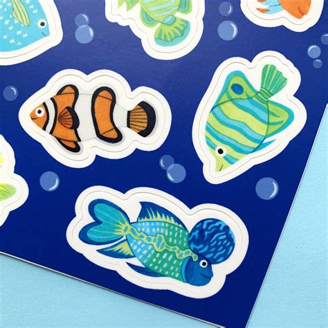 Fish Sticker Sheet Cute Fish Stickers Tropical Fish Vinyl | Etsy