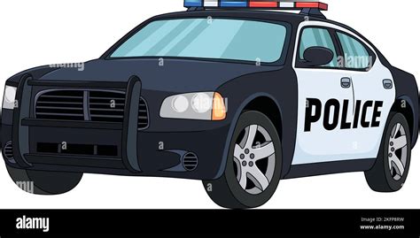 Vector illustration of Police car in blue color cartoon Stock Vector ...