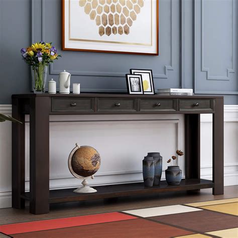 Buy LUMISOL Long Console Table with 4 Drawers and Bottom Shelf, 64 Inch ...