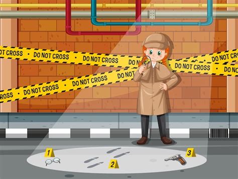 Premium Vector | Detective looking for clues with magnifying glass in scene