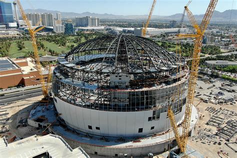 An aerial photo of the MSG Sphere at the Venetian as the structure ...