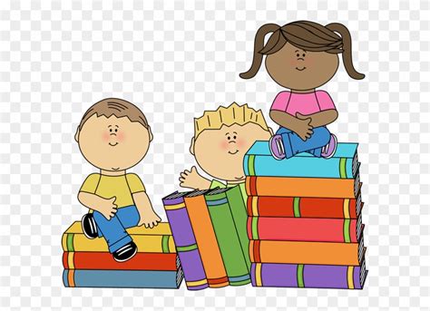 Kids Sitting On Books - Library Books Clip Art - Free Transparent PNG Clipart Images Download