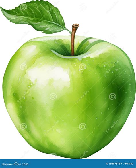 Green Apple Watercolor Clipart Stock Illustration - Illustration of ...