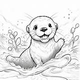Premium Photo  Baby otter Swimming Fun coloring Page For Kids sketch template