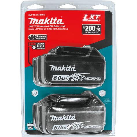 BL1860B-2 Makita 18V LXT® Lithium-Ion 6.0Ah Battery, 2 Pack