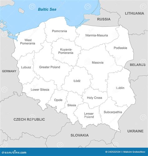 Political Map Of Poland With Borders With Borders Of Regions Vector Illustration | CartoonDealer ...