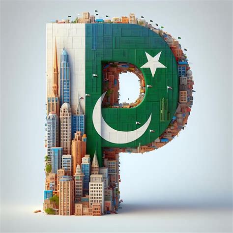 Premium AI Image | 3D realistic letter of pakistan capital city of buildings with letter p and flag