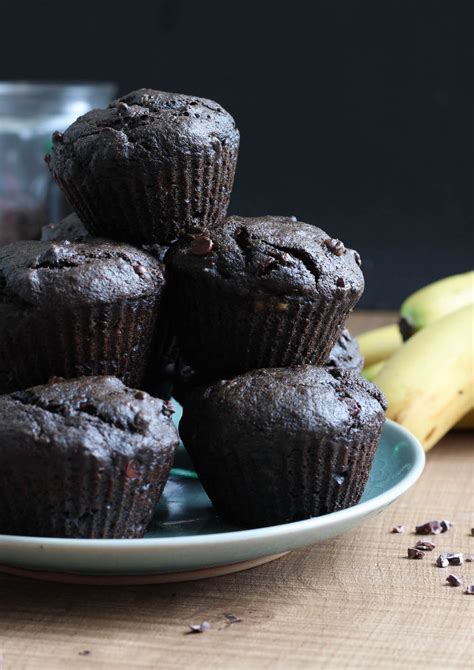 Double Chocolate Black Tahini Banana Muffins - The Conscientious Eater