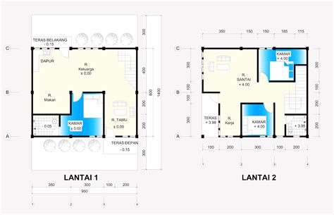 Denah Rumah 2 Lantai Ukuran 9,5 x 8 m | Home Design and Ideas