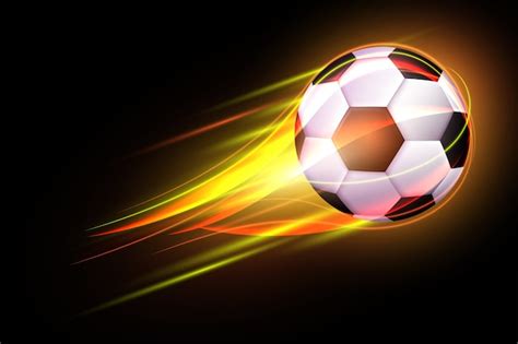 Premium Vector | Flying soccer ball with shine motion yellow blur. flaming soccer ball poster ...