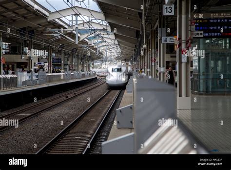 Shinkansen N700 speed train at Kyoto station in Japan. N700 series trains have a maximum speed ...