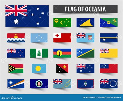 Set of Official Flags of Oceania . Floating Flag Design Stock Vector - Illustration of nation ...