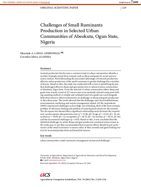 (PDF) Challenges of Small Ruminants Production in Selected Urban Communities of Abeokuta, Ogun ...