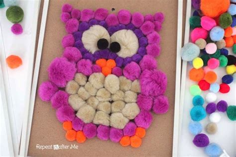 Pom Pom Owl Art - Repeat Crafter Me | Pom pom owl, Pom pom crafts, Pom pom art