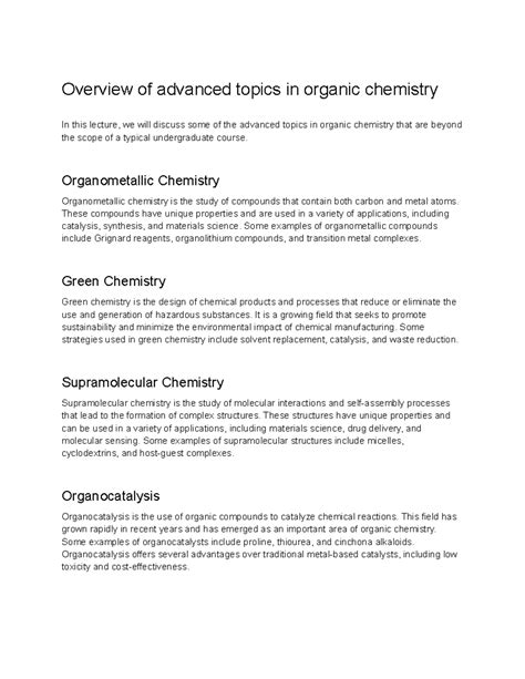 Organic Chemistry II (CHM-2020 ) Lecture 27 - Overview of advanced topics in organic chemistry ...