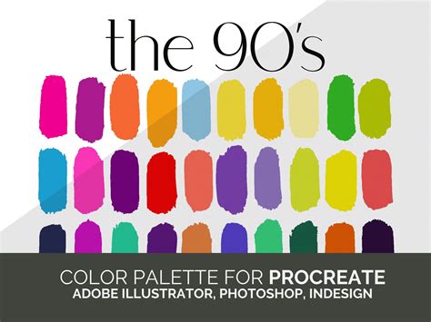 The 90s Color Palette for Procreate, Adobe Photoshop, Illustrator, and Indesign 90s Themed Color ...