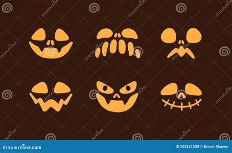 Cute Scary Halloween Jack Pumpkin Characters with Different Face Expressions. Spooky Creepy ...