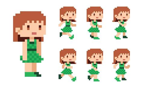 Pixel art 8 bit character cute girl character run animation 36556653 Vector Art at Vecteezy