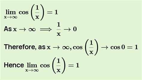 What is the limit of cos (1/y) as y approaches infinity? - Brainly.in