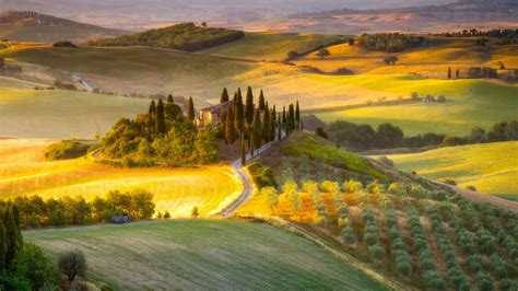 Classic Tuscan landscape at sunrise, Tuscany, Italy, Europe stock photo