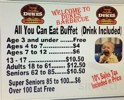 Dukes Barbecue menu in Walterboro, South Carolina, USA