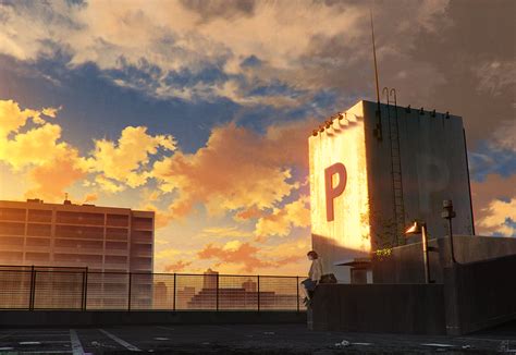 Download Building City Rooftop Anime Sunset HD Wallpaper by mocha