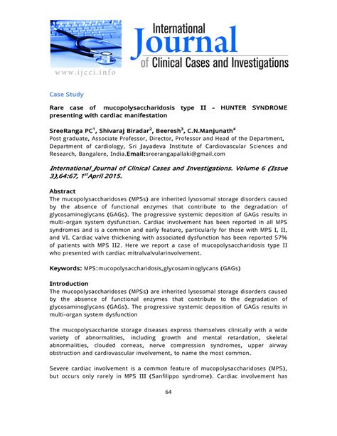 (PDF) Case Study Rare case of mucopolysaccharidosis type II -HUNTER ...