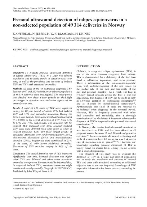 (PDF) Prenatal ultrasound detection of talipes equinovarus in a non ...