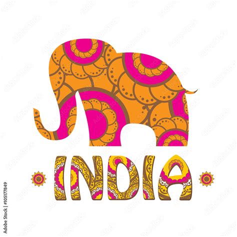 vector indian elephant with color pattern. Stock Vector | Adobe Stock