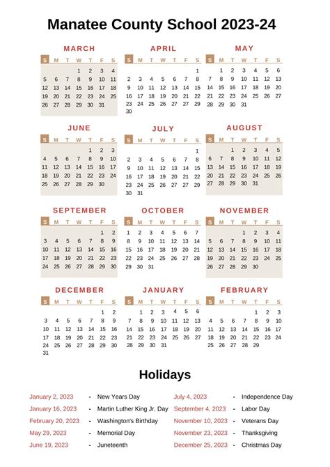 Manatee County School Calendar with Holidays 2022-2023