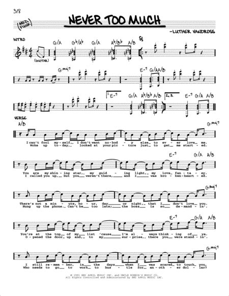 Never Too Much By Luther Vandross - Digital Sheet Music For Real Book - Melody/Chords - Download ...