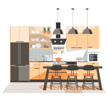 Modern Kitchen With Furniture Flat, Furniture, Stove, Kitchen PNG Transparent Image and Clipart ...