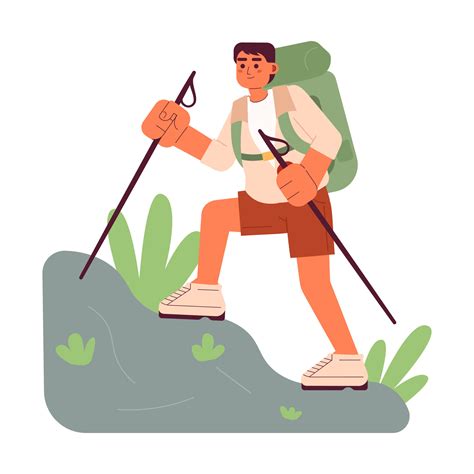 Hiker climber with trekking poles conceptual hero image. Outdoor ...