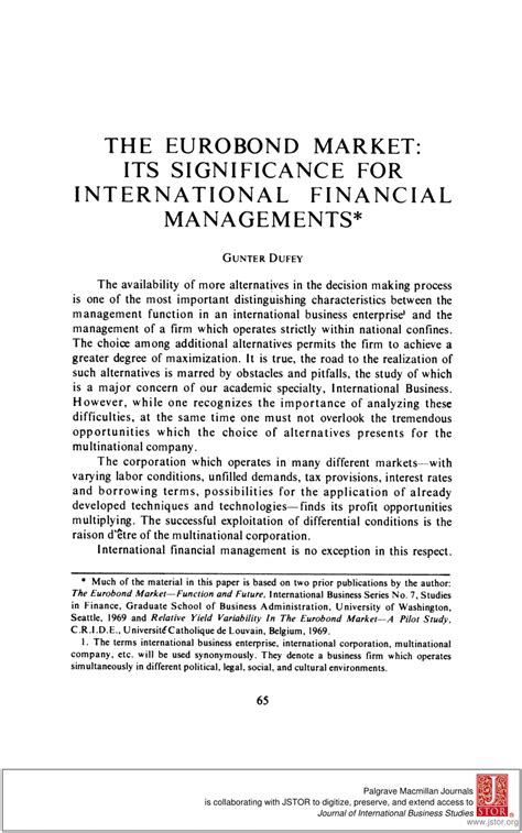 (PDF) The Eurobond Market: Its Significance For International Financial Managements*