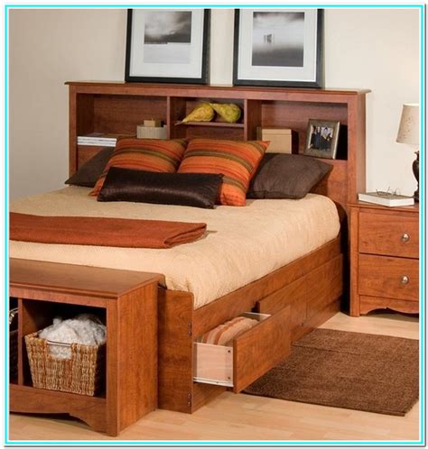 Queen Platform Bed Frame With Bookcase Headboard - Bedroom : Home Decorating Ideas #zy8R9ryqJ3