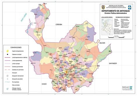 Antioquia Department Map, Colombia