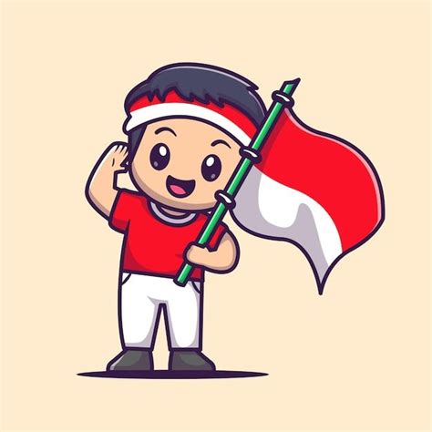 Free Vector | Cute Boy Holding Indonesian Flag Cartoon Vector Icon ...