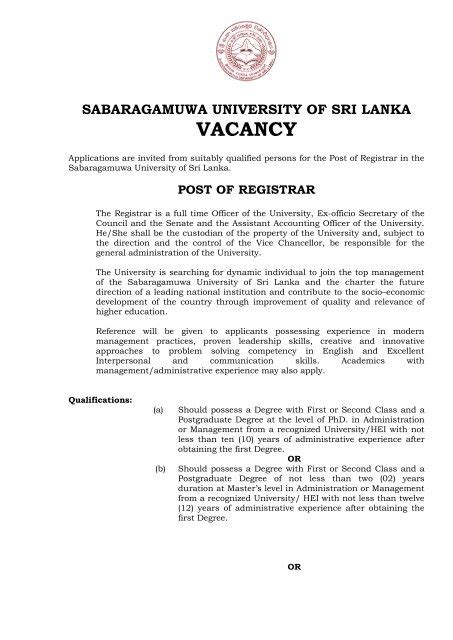 SABARAGAMUWA UNIVERSITY OF SRI LANKA