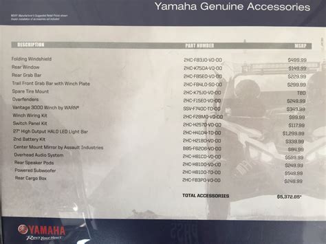 Yamaha YXZ 1000R Accessories and Pricing | Yamaha YXZ Forums