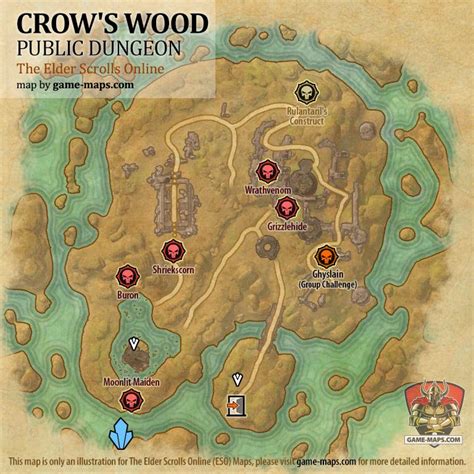 Map of Crow's Wood Public Dungeon located in Stonefalls ESO with ...