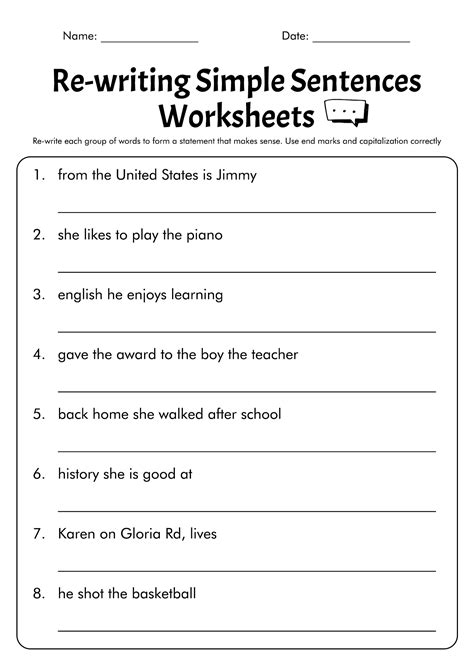 Free Printable Sentence Writing Worksheets