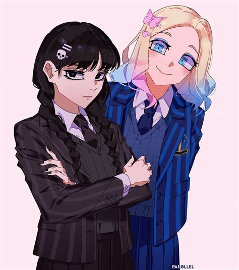 Wednesday and Enid in 2022 | Yuri anime girls, Wednesday addams, Fan art