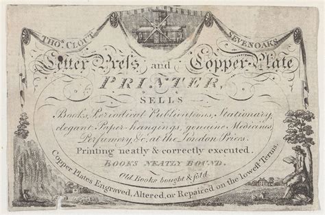 Anonymous, British, 18th century | Trade card for Thomas Clout, printer | The Metropolitan ...