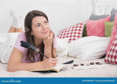 Girl writing diary stock photo. Image of happy, diary - 83550938