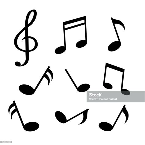 Set Of Music Notes With Black Silhouette Color Isolated On White Background Stock Illustration ...