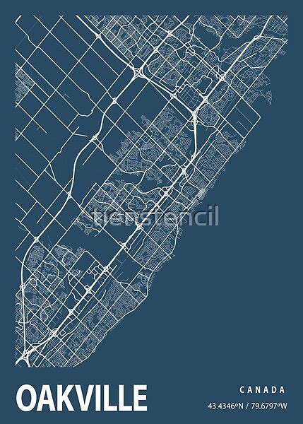 Oakville Blueprint Street Map, Oakville Colour Map Prints by ...