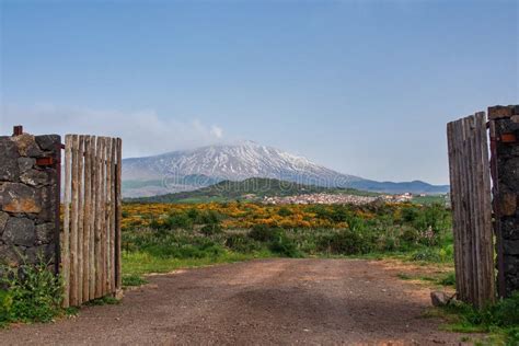 Snovy Volcano Etna National Park from Maletto, Sicily, Italy Stock Image - Image of landscape ...