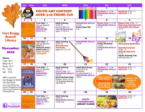 November Calendar of Events 2019 - Fort Bragg Library