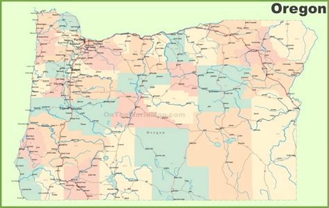 Road map of Oregon with cities